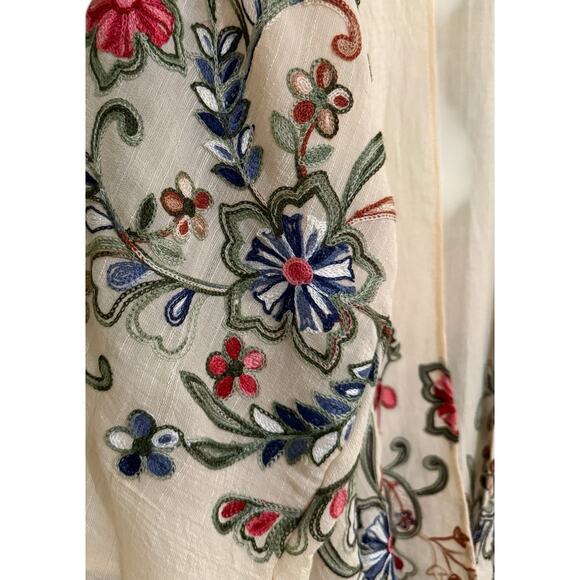 Boho Embroidered Kimono Duster OS Open Front Floral Long Sleeve Cardigan Jacket - Picture 4 of 6